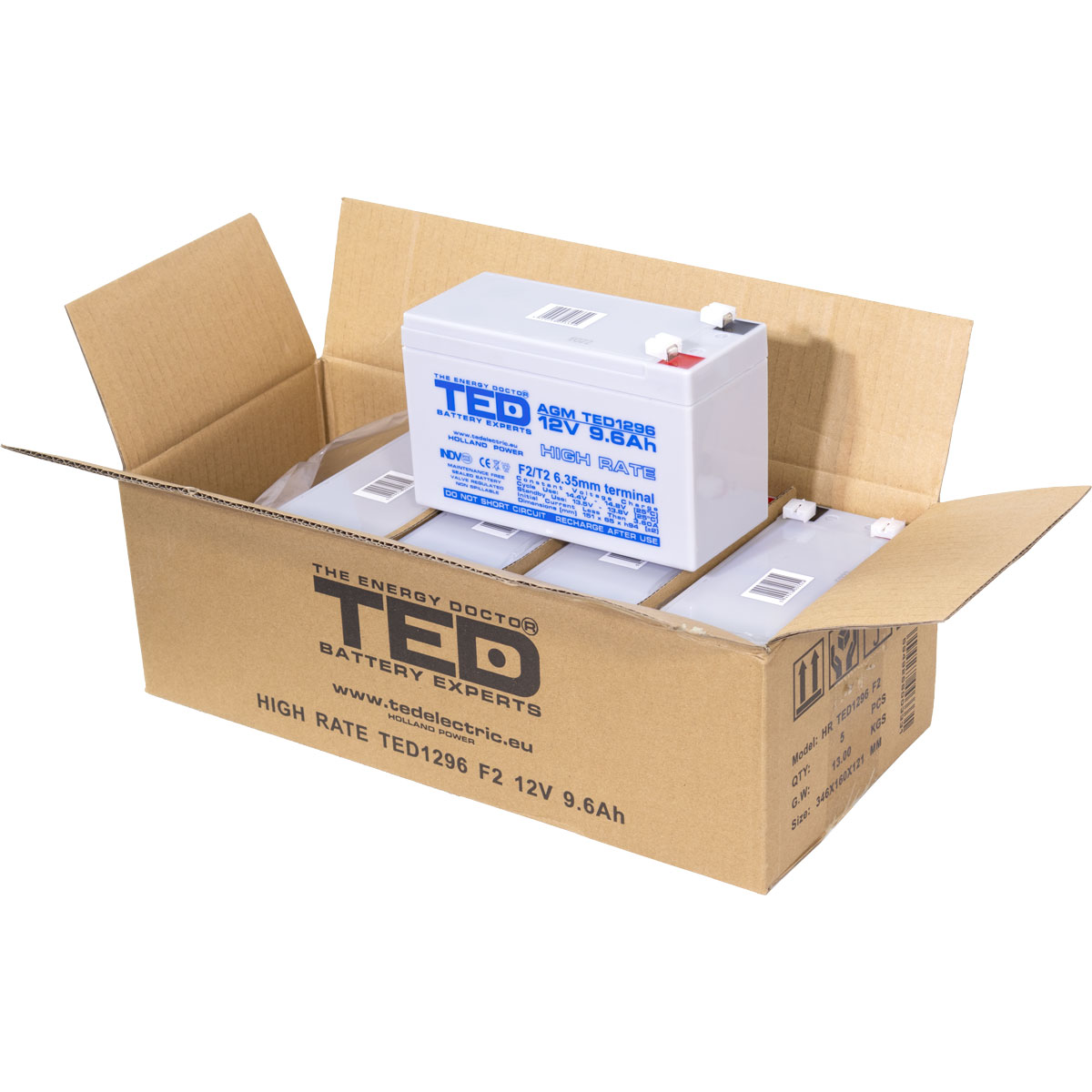 Acumulator 12V High Rate, Dimensiuni 151 x 65 x 95 mm, Baterie 12V 9.6Ah F2, TED Electric TED003324