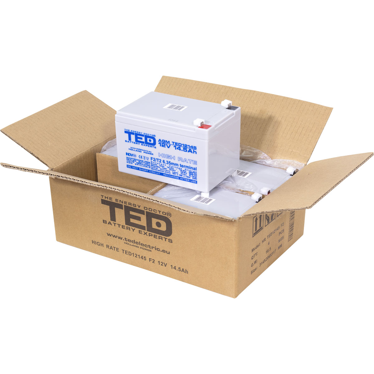 Acumulator 12V High Rate, Dimensiuni 151 x 98 x 95 mm, Baterie 12V 14.5Ah F2, TED Electric TED002792