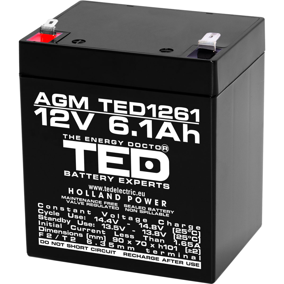 Acumulatori Stationari Etansi - Acumulator 12V Stationar VRLA, Dimensiuni 134 x 67 x 60 mm, Baterie 12V 3.5Ah F1, TED Electric TED003133, globstar.ro