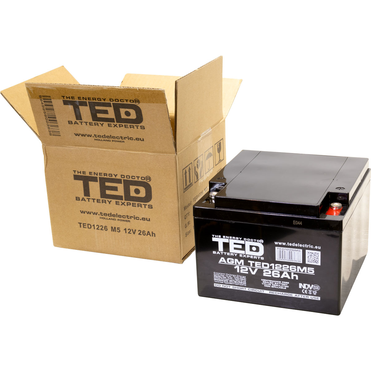 Acumulator 12V Stationar VRLA, Dimensiuni 165 x 175 x 125 mm, Baterie 12V 26Ah M5, TED Electric TED003638