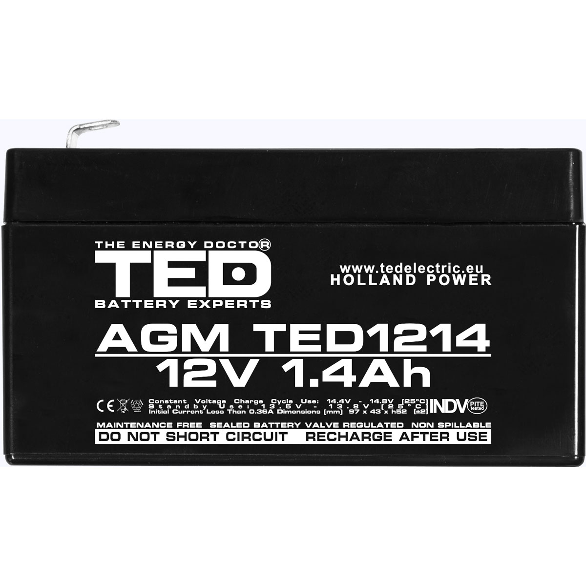 Acumulator 12V Stationar VRLA, Dimensiuni 97 x 47 x 50 mm, Baterie 12V 1.4Ah F1, TED Electric TED002716