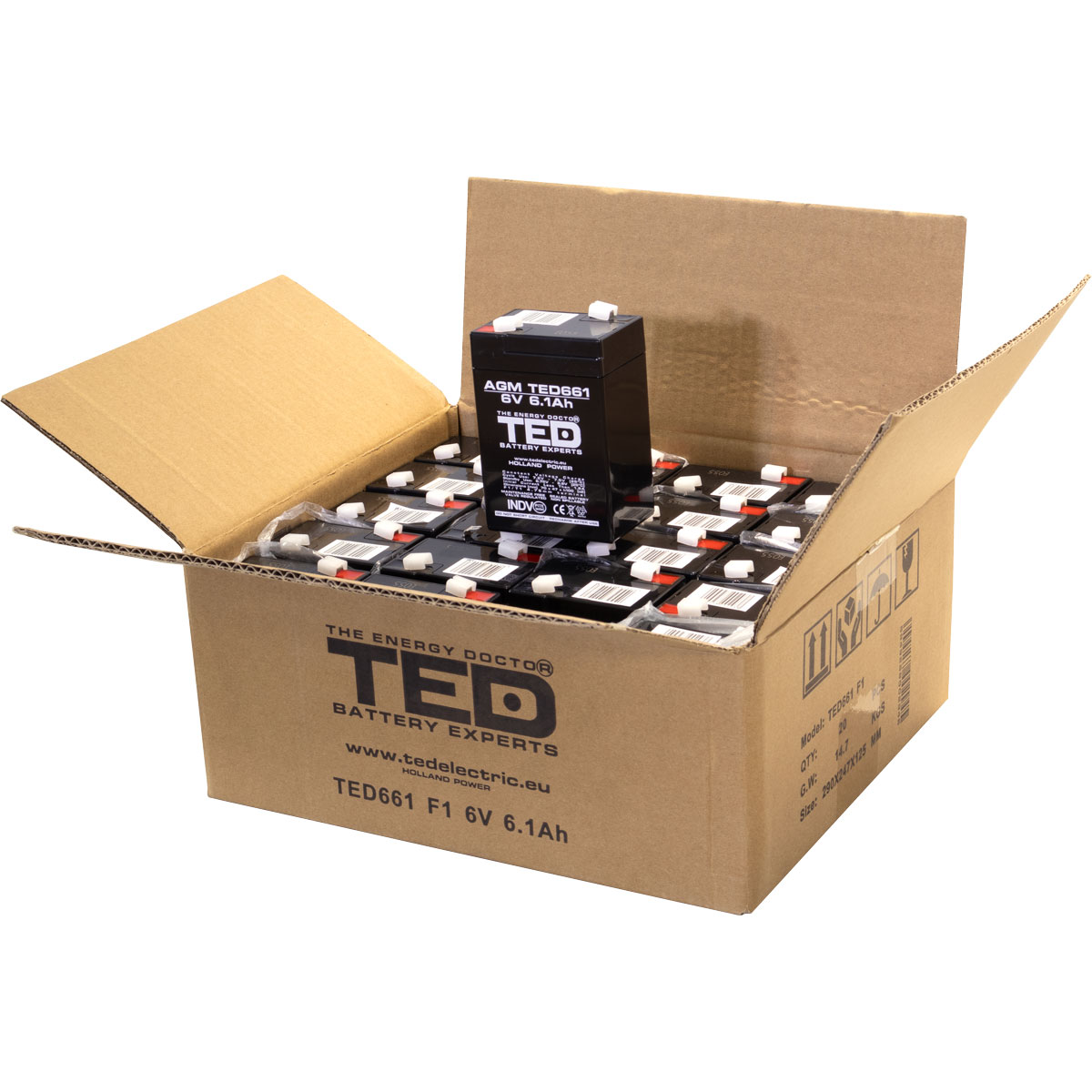 Acumulator 6V Stationar VRLA, Dimensiuni 70 x 48 x 101 mm, Baterie 6V 6.1Ah, TED Electric TED002938