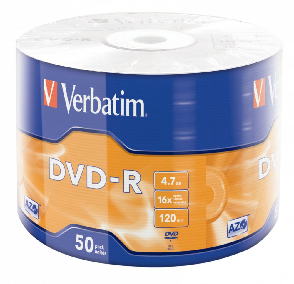 CD, DVD & BD - DVD -R 4.7Gb 120 minute 16X SHR50, 43788 43791 43548 Verbatim