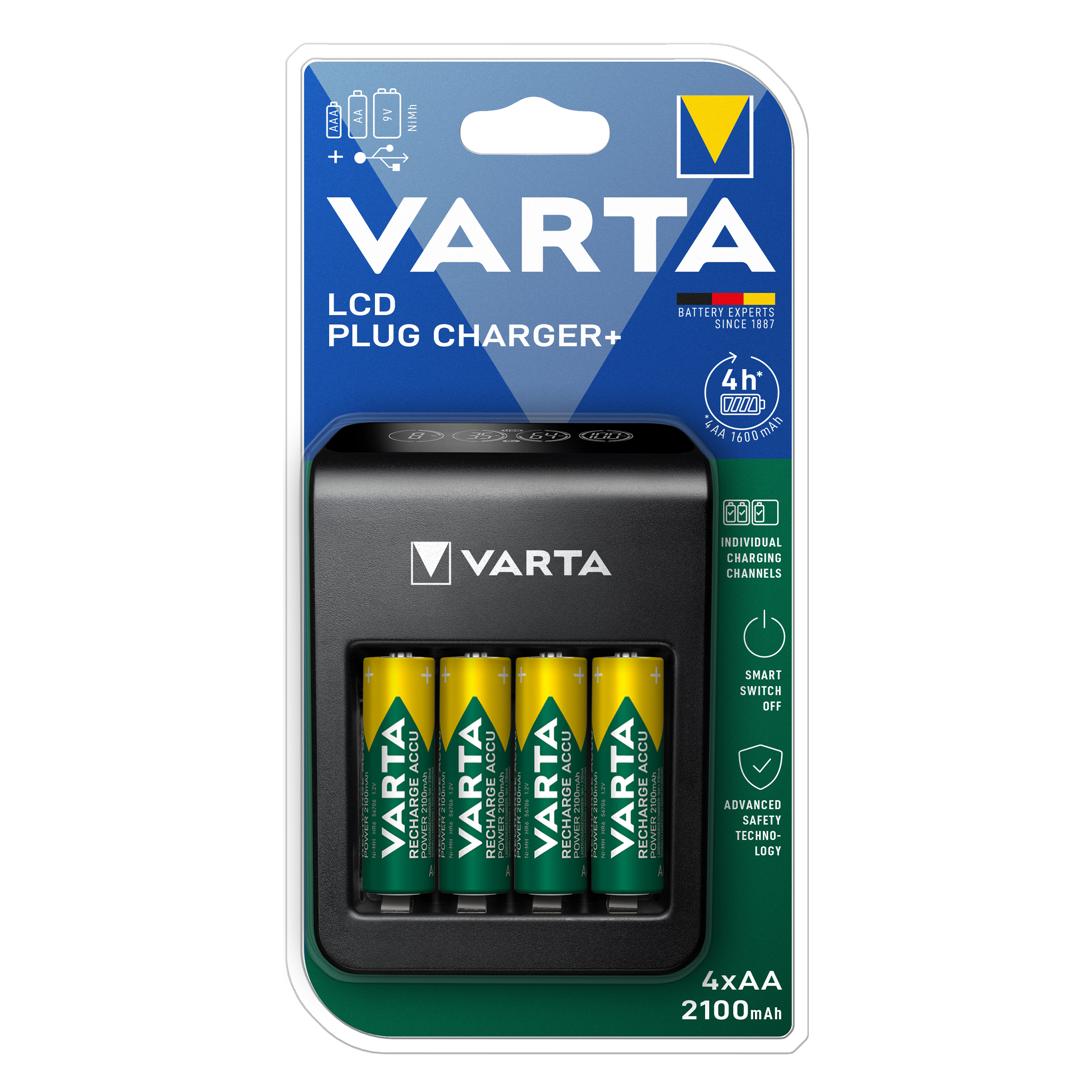 Incarcatoare - Incarcator RESIGILAT Varta LCD Plug Charger Plus Include Acumulatori 4 x AA R6 2100mAh 57687, globstar.ro