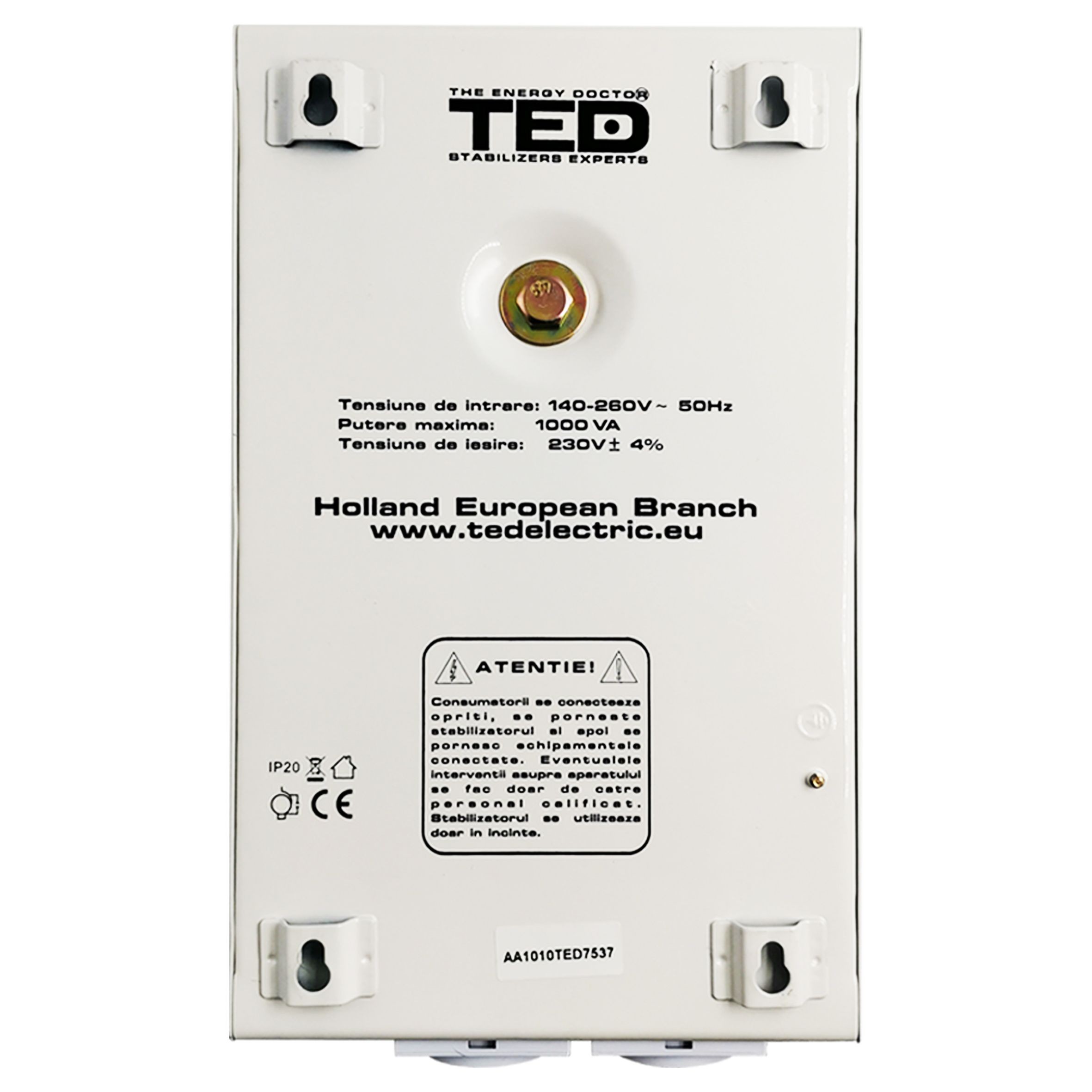 Stabilizator RESIGILAT tensiune 600W 230V cu 2 iesiri Schuko si sinusoidala pura + ecran LCD si cleme prindere in perete, TED Electric TED000057
