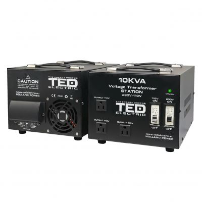 Transformator RESIGILAT de tensiune, Convertor de la 220V la 110V si Reversibil 10KVA  8000W cu Carcasa si Regleta, TED Electric TED000231