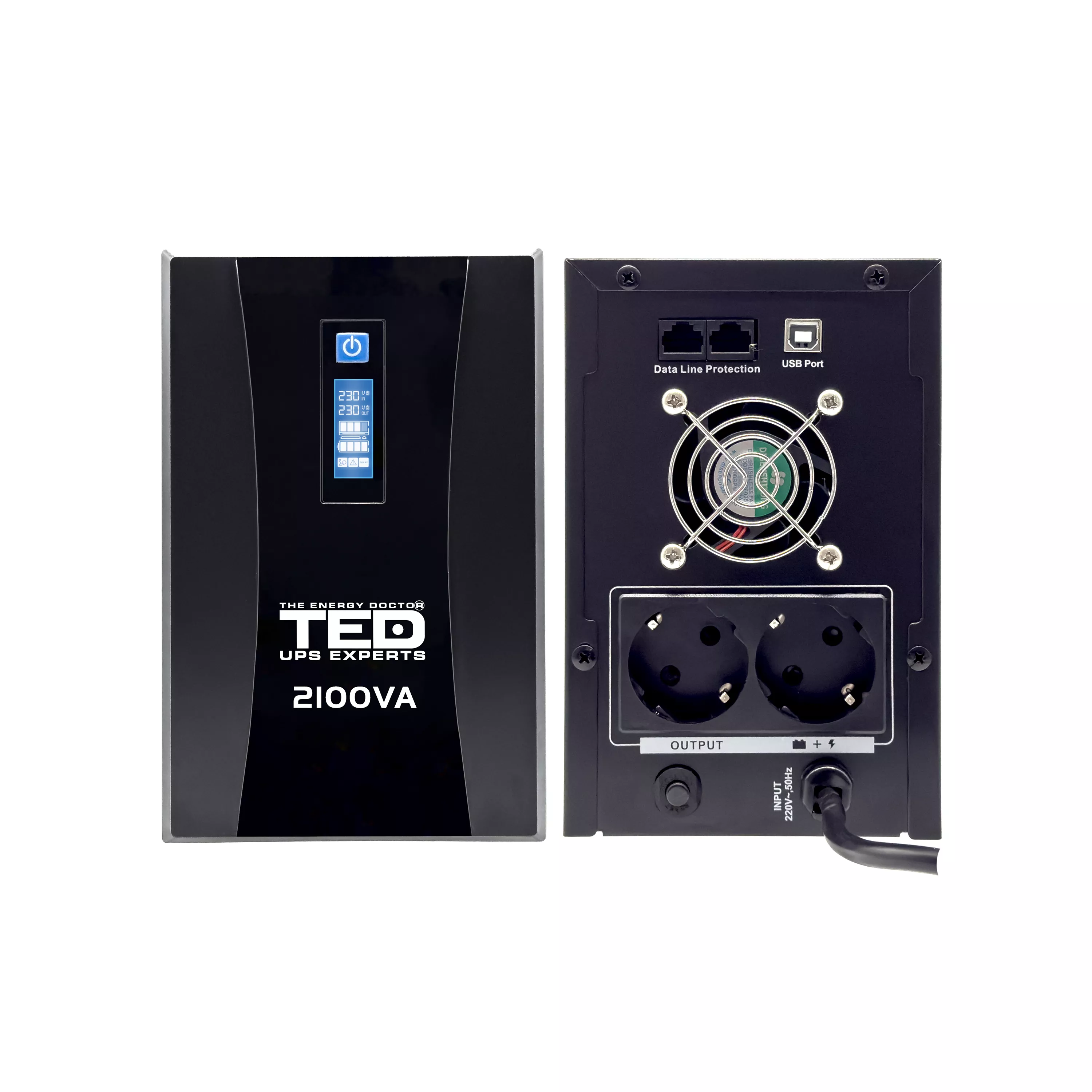 UPS RESIGILAT 2100VA 1200W cu Stabilizator si Management, 2x Schuko, Ecran LCD si 2x Acumulator 12V 9Ah, TED Electric