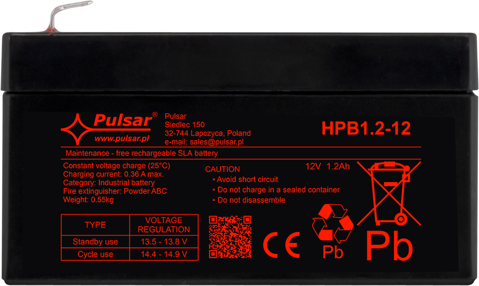 Acumulator 1,2Ah / 12V Pulsar HPB1.2-12, [2],high-security.ro