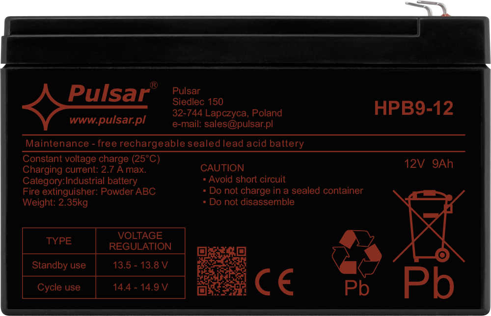 Acumulator 12V/9Ah Pulsar HPB9-12, [3],high-security.ro
