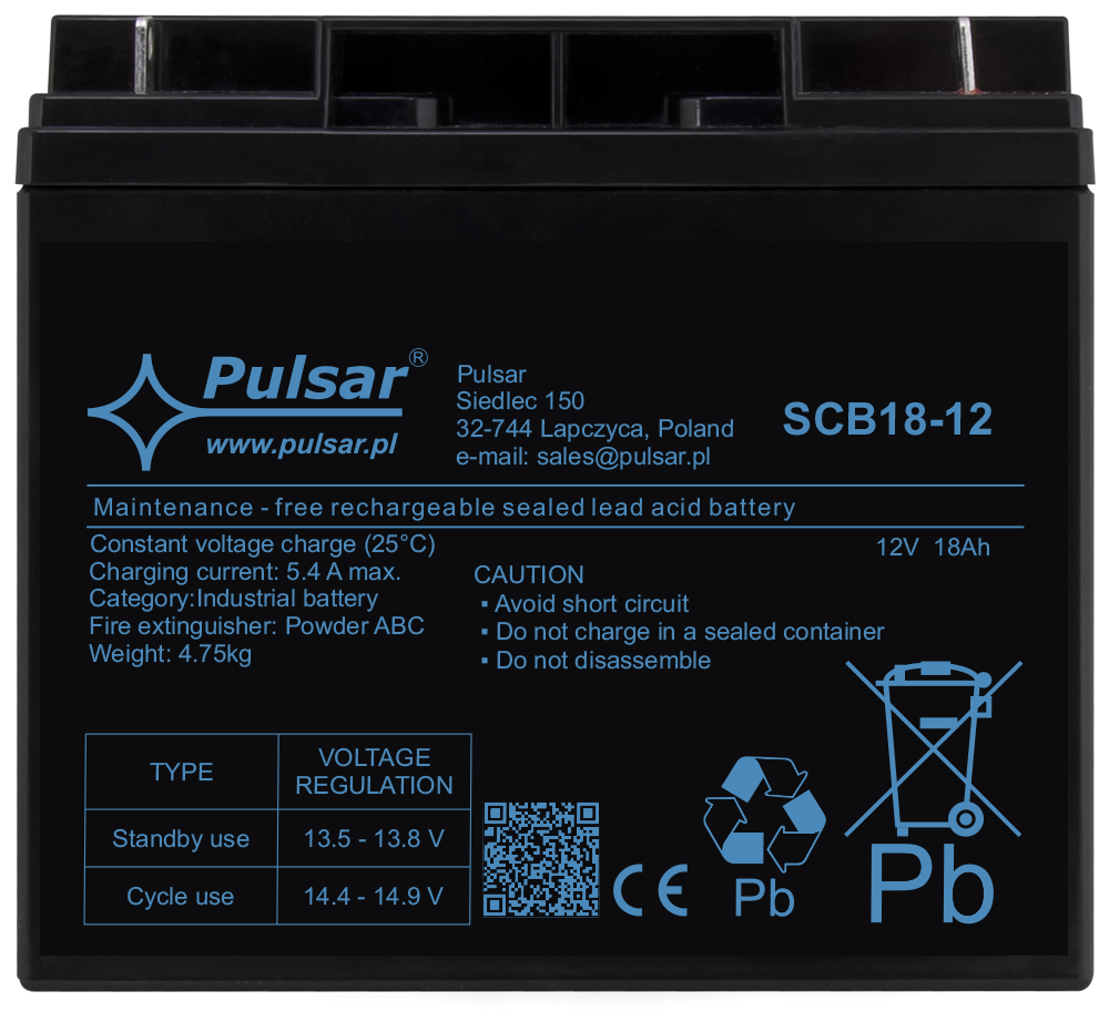Acumulator 18Ah/12V Pulsar SCB18-12, [3],high-security.ro