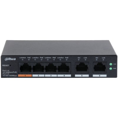 Switch cu management 6 porturi, 4 porturi PoE și 2 porturi uplink CS4006-4ET-60, [3],high-security.ro