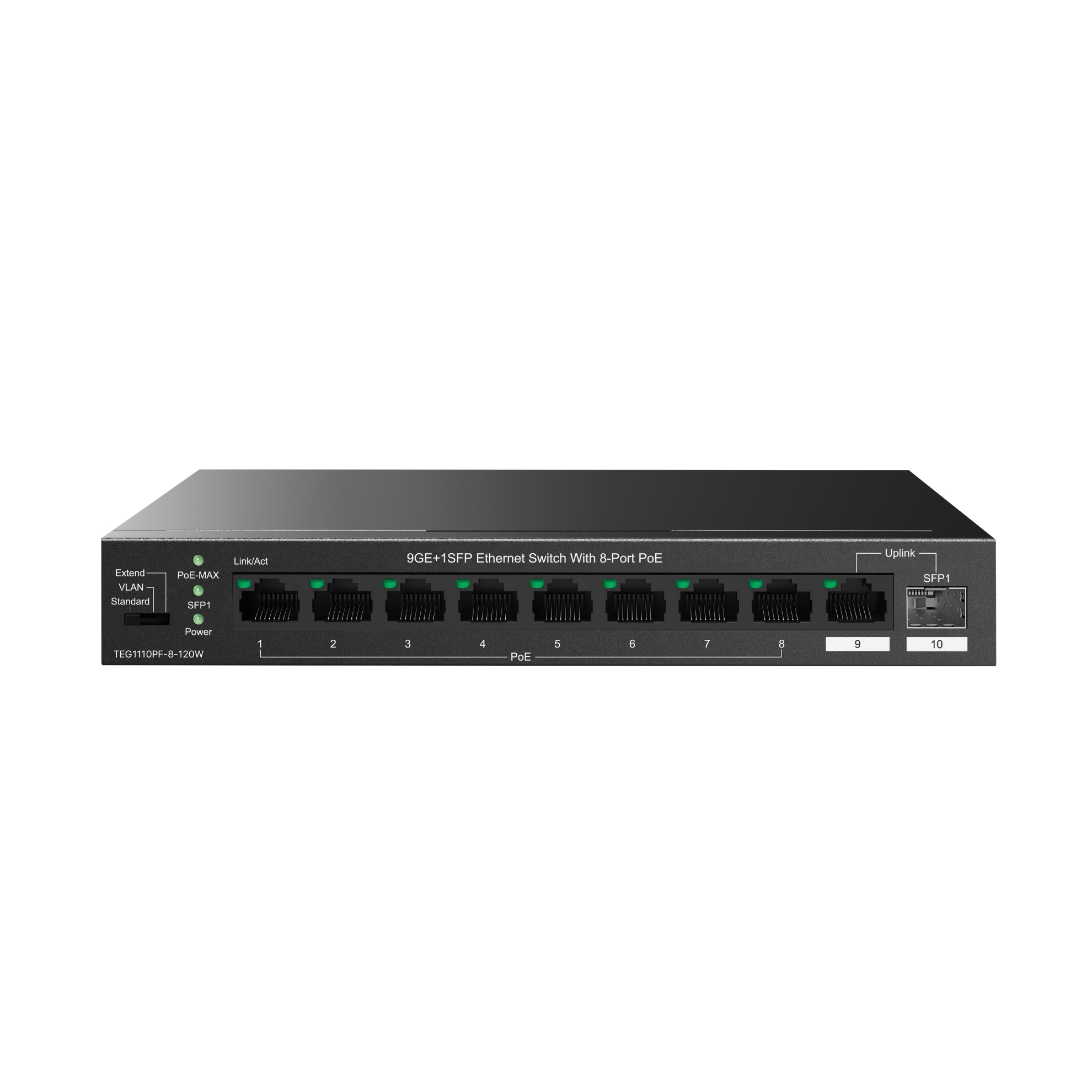 Switch-uri - Switch Ethernet 9GE + 1SFP cu 8 porturi PoE G1110PF-8-120W, https:high-security.ro
