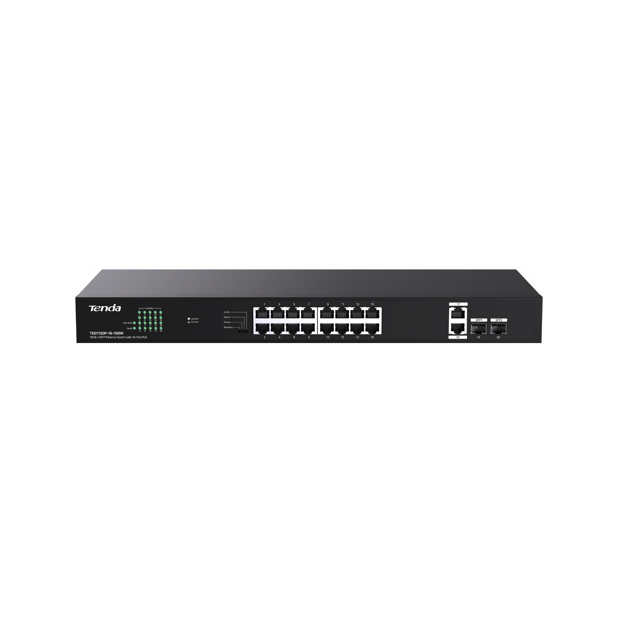 Switch-uri - Switch PoE+ fara management, 20 de porturi Gigabit (16x RJ45 PoE+, 2x RJ45, 2x SFP) G1120P-16-150W, https:high-security.ro