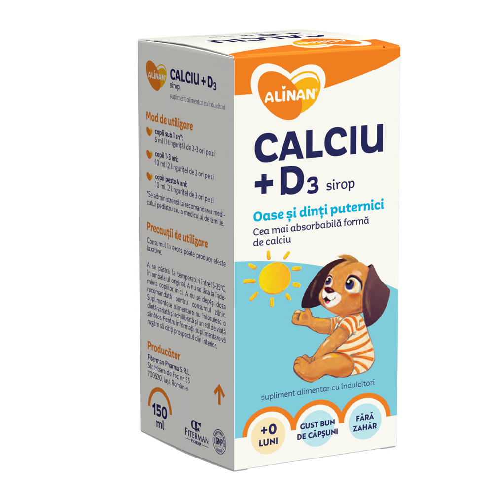 Copii -  Alinan Calciu + Vitamina D3 sirop, 150 ml, Fiterman Pharma, sinapis.ro