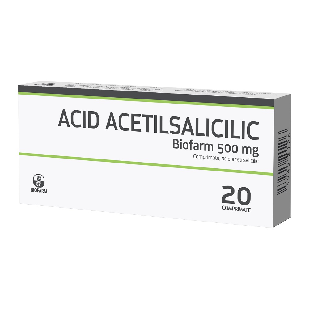 Analgezice - Acid Acetilsalicilic 500mg, 20 comprimate, Biofarm, sinapis.ro