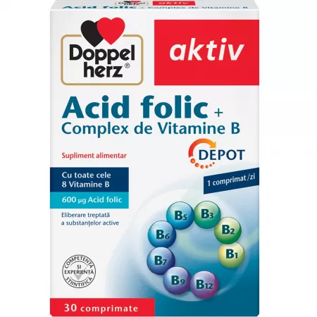 Uz general - Doppelherz Aktiv Acid Folic + Complex de Vitamine B, 30 comprimate, sinapis.ro