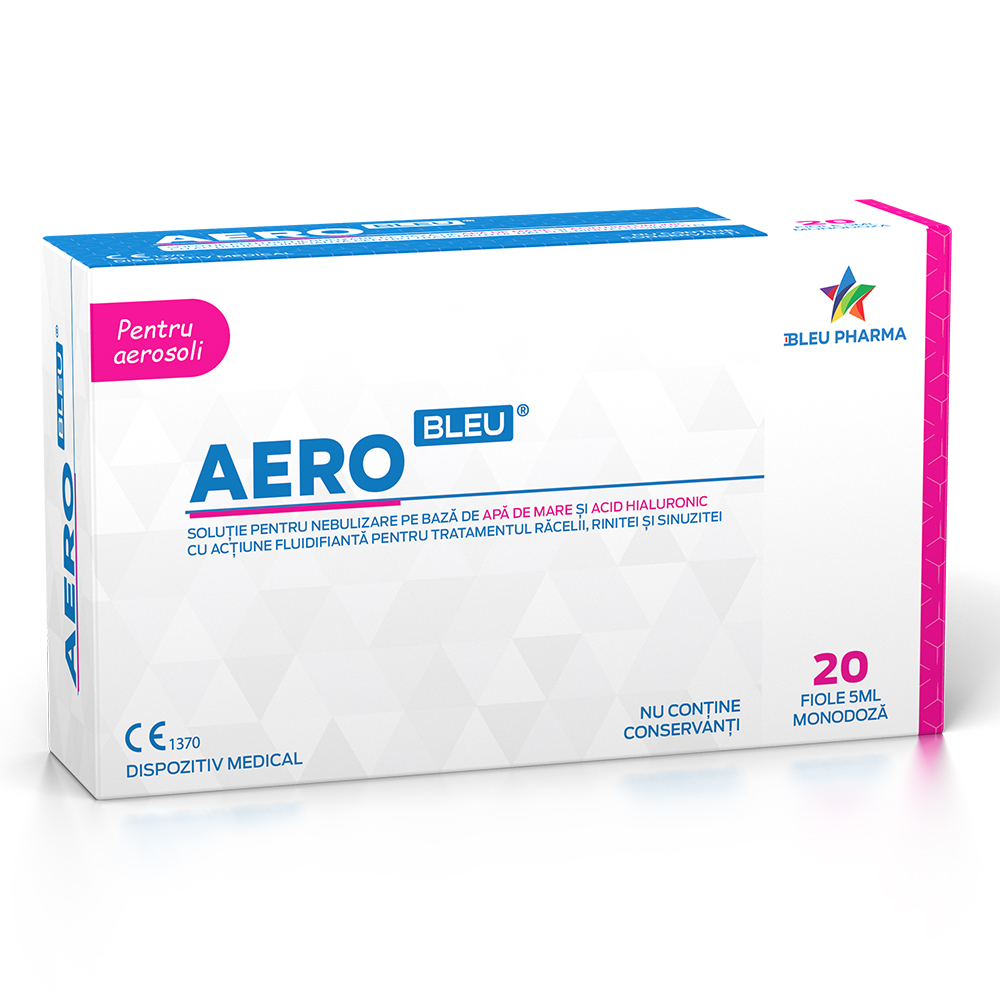 Solutii nazale - Aero Bleu, 20 fiole x 5ml, soluție pentru nebulizare pe bază de apă și acid hialuronic, Bleu Pharma, sinapis.ro