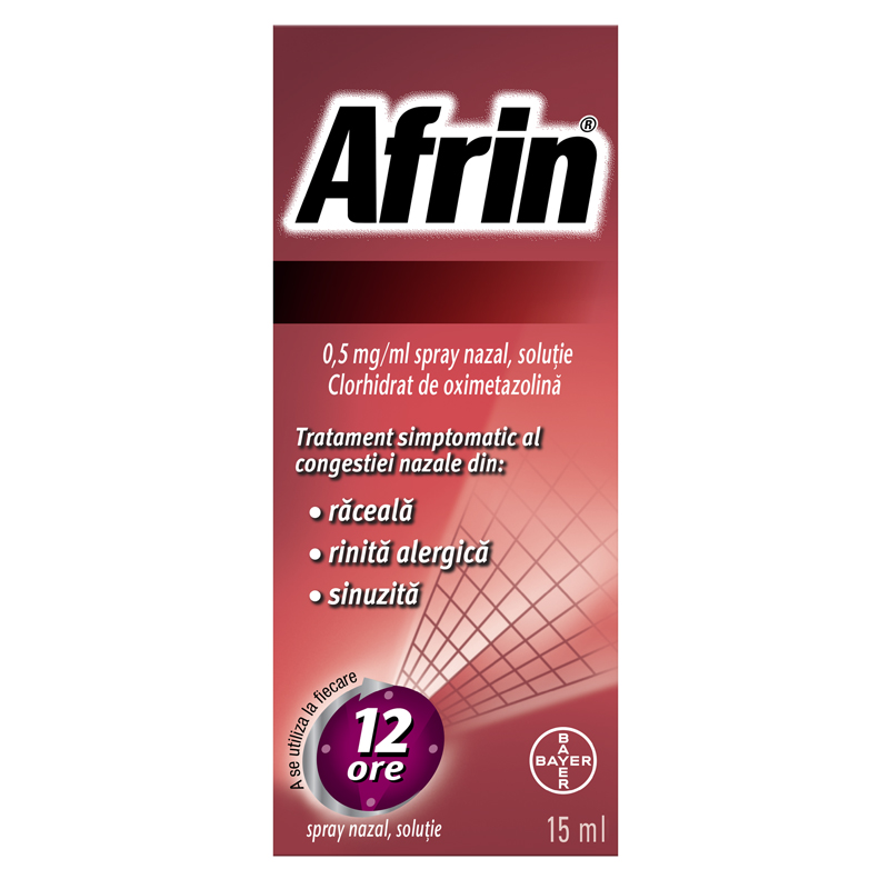 Solutii nazale - Afrin, decongestionant nazal spray, 0,5 mg/ml, 15 ml, Bayer, sinapis.ro