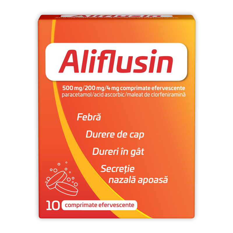 Raceala si gripa - Aliflusin, 500mg/200mg/4mg, 10 comprimate efervescente, Zdrovit, sinapis.ro