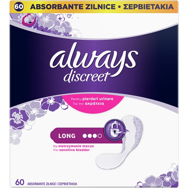Absorbante si tampoane - Always discreet liners large, 60 bucăți, Procter & Gamble, sinapis.ro