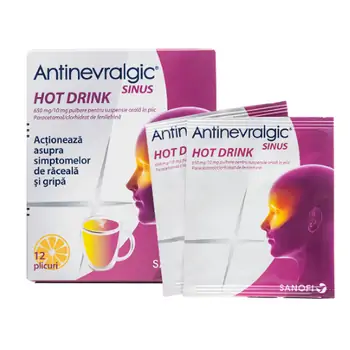 Raceala si gripa - Antinevralgic sinus hot drink, 650mg/10mg, 12 plicuri, Sanofi, sinapis.ro