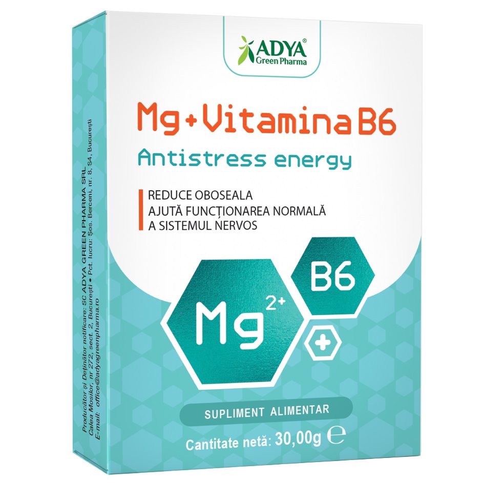 Antistres - Antistress energy Magneziu + Vitamina B6, 30 capsule, Adya Green Pharma, sinapis.ro