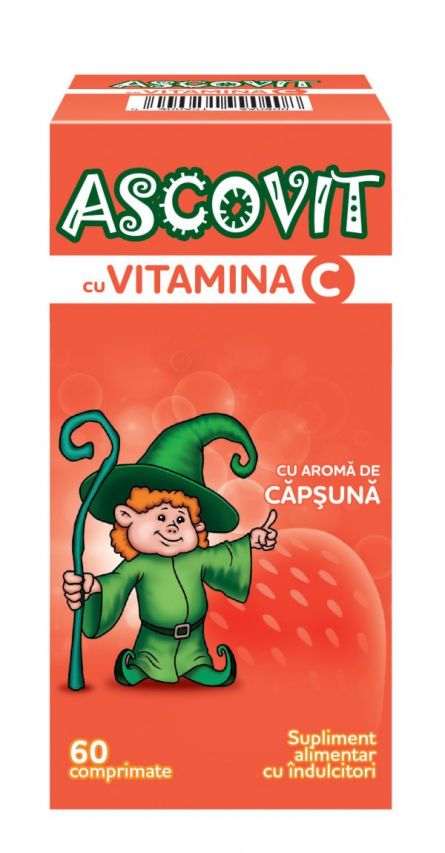 Imunitate - Ascovit cu Vitamina C aromă căpșuni, 60 comprimate, Perrigo, sinapis.ro
