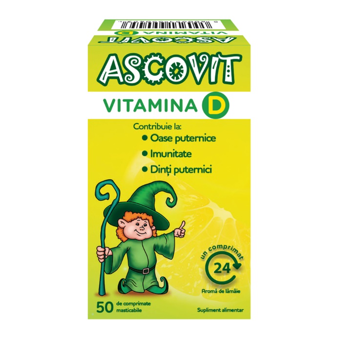 Imunitate - Ascovit Vitamina D, 50 comprimate, Perrigo, sinapis.ro
