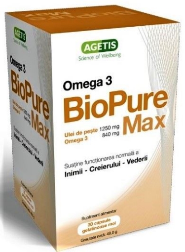 Anticolesterol - BioPure Max Omega3, 30 capsule, Agentis, sinapis.ro
