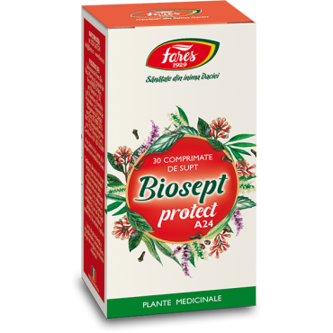 Raceala si gripa - Biosept Protect, A24, 30 comprimate de supt, Fares, sinapis.ro