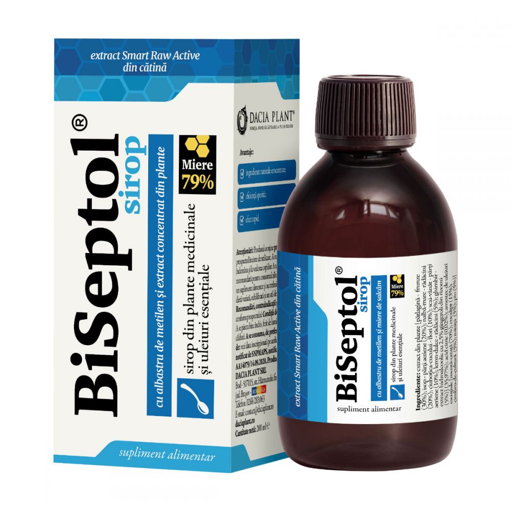 Expectorante - BiSeptol sirop 200ml - cu albastru de metilen si extract concentrat din plante, Dacia Plant, sinapis.ro