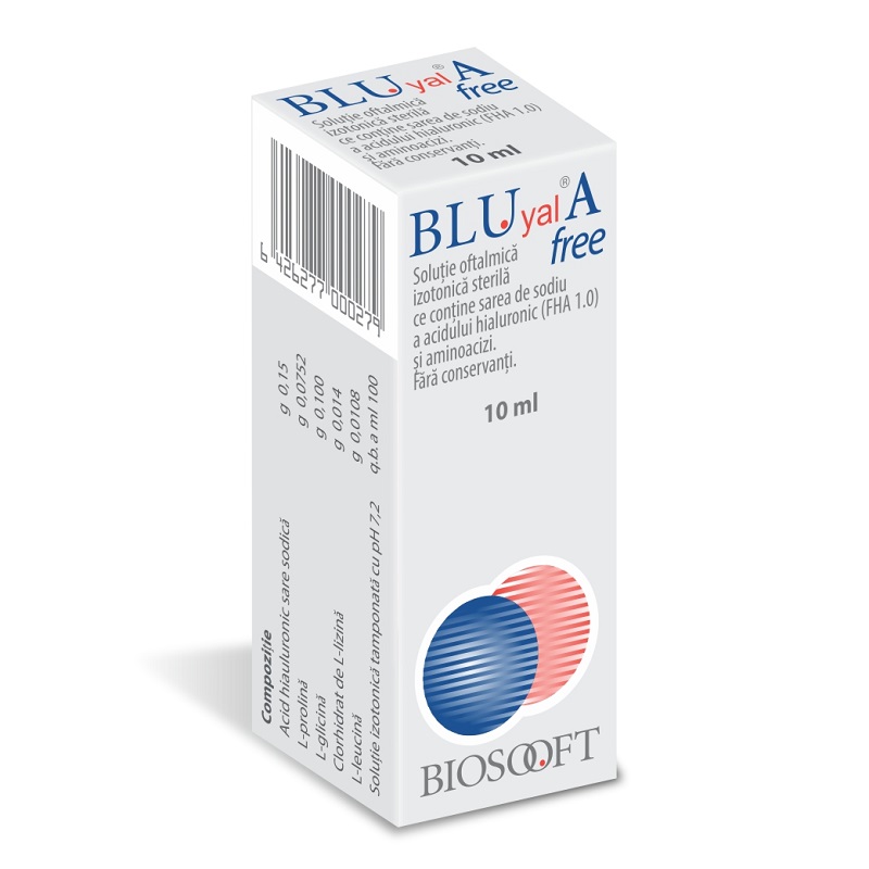 OFTAMOLOGIE - Blu Yal A Free, 0.15%, soluție oftalmică, 10ml, Biosooft, sinapis.ro