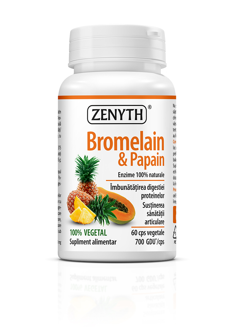 Enzime digestive - Bromelain & Papain, enzime digestive,60 capsule, Zenyth, sinapis.ro