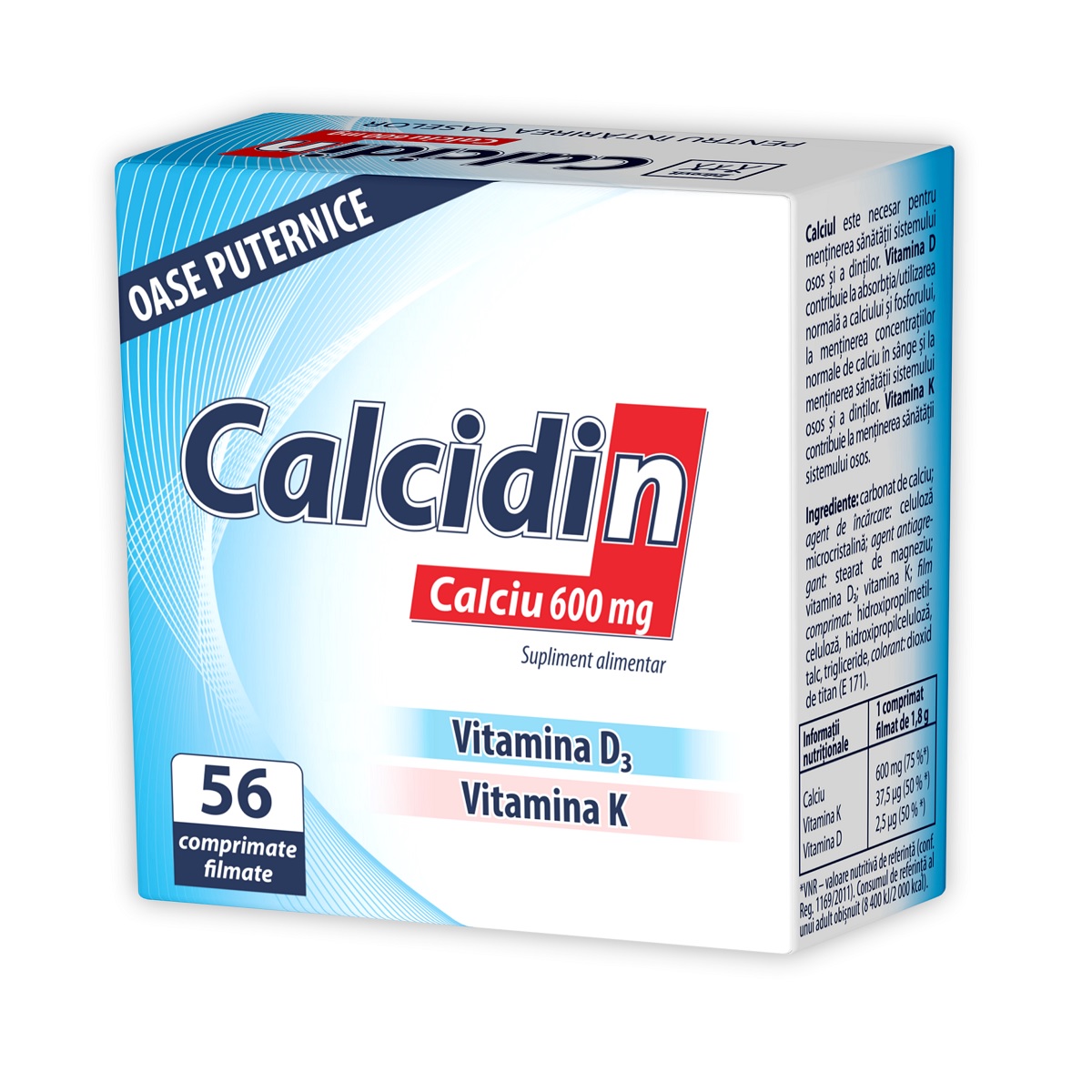 Osteoporoza - Calcidin, Calciu 600mg, 56 comprimate, Zdrovit, sinapis.ro