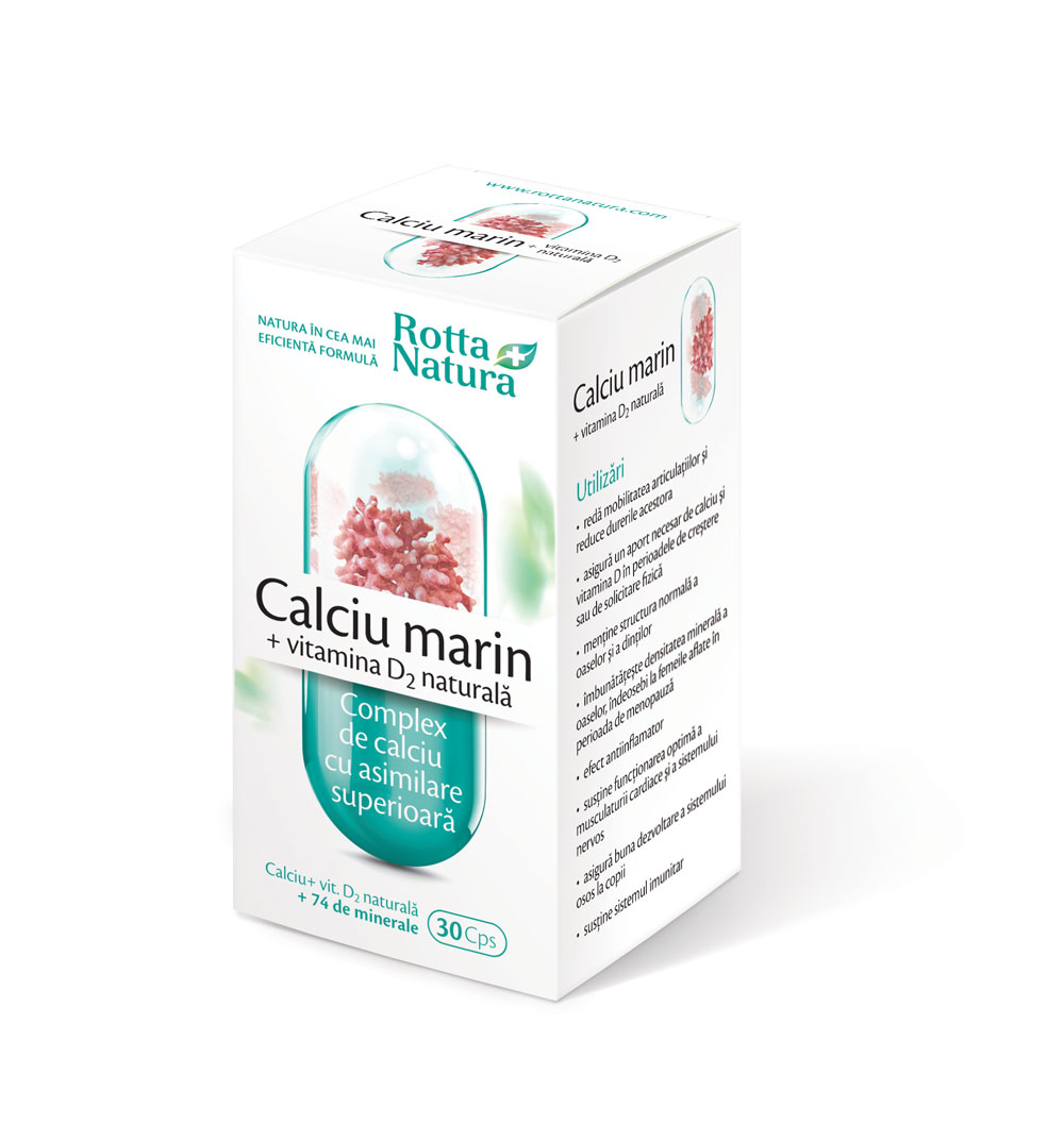 Minerale - Calciu marin + Vitamina D2, 30 capsule, Rotta Natura, sinapis.ro
