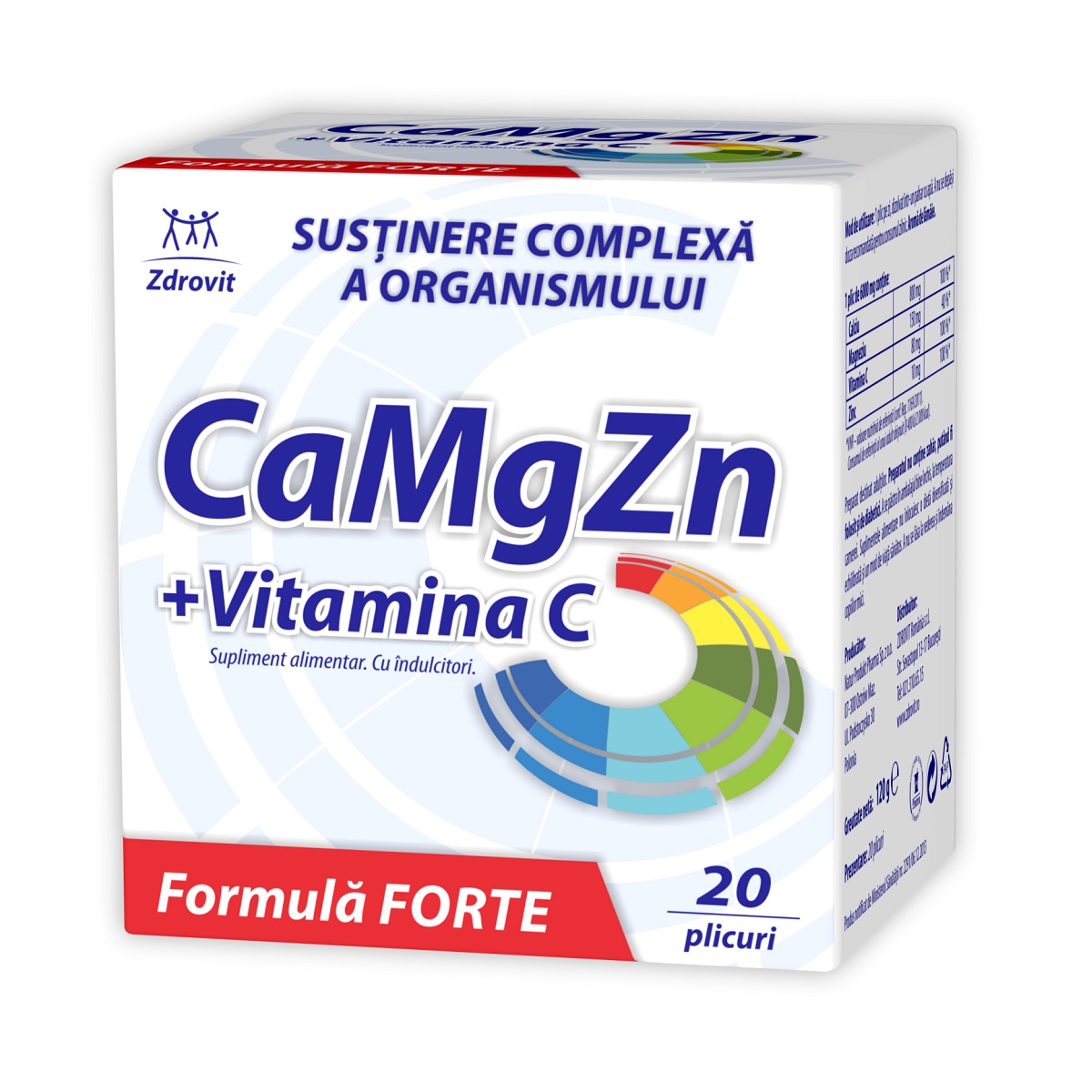 Uz general - CaMgZn + Vitamina C, 20 plicuri, Zdrovit, sinapis.ro
