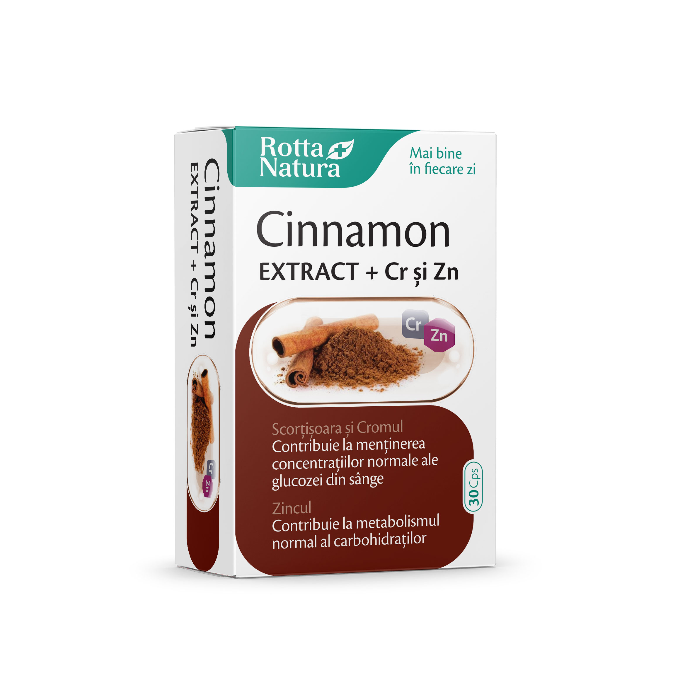 DE SLABIT - Cinnamon extract + Crom și Zinc, 30 capsule, Rotta Natura, sinapis.ro