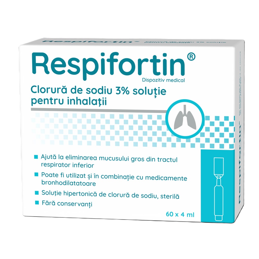 Solutii nazale - Respifortin Clorura de sodiu 3% soluție pentru inhalații, 60 fiole x 4 ml, Zdrovit, sinapis.ro