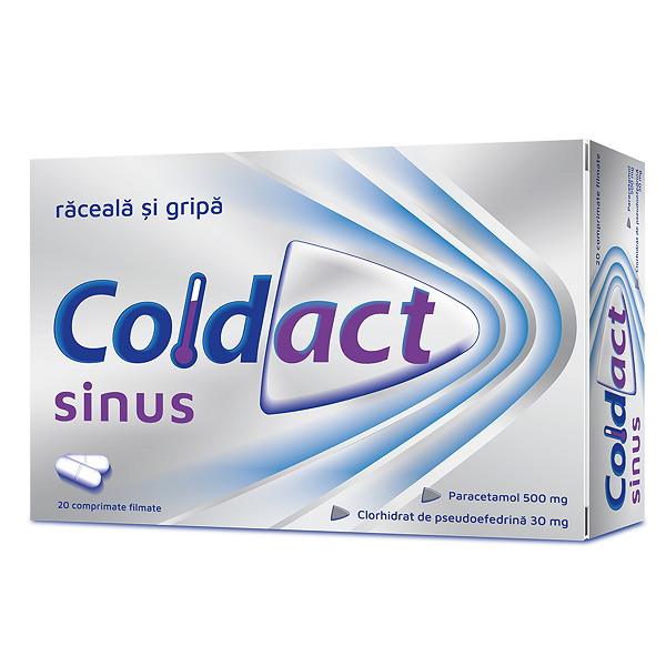 Raceala si gripa - Coldact Sinus 500mg/30mg, 20 comprimate filmate, sinapis.ro