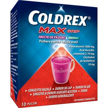 Raceala si gripa - Coldrex Maxgrip fructe de padure & mentol 10 plicuri, sinapis.ro
