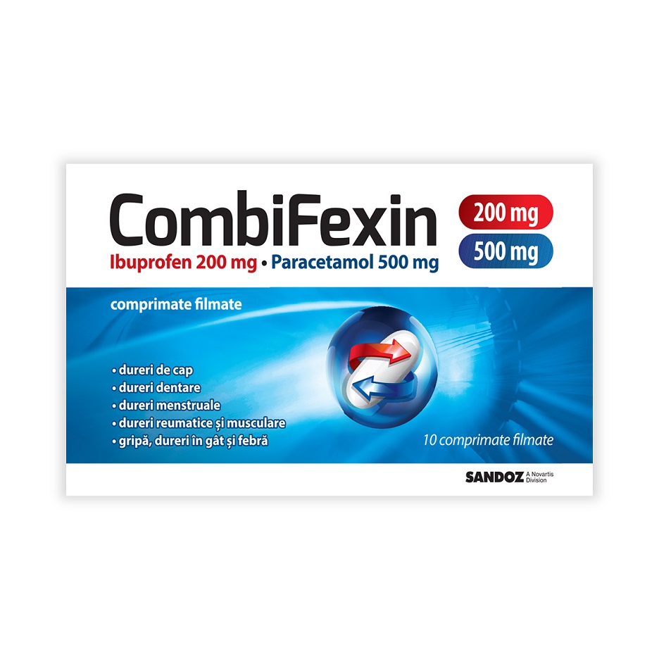 Dureri musculare - Combifexin, 200/500mg, 10 comprimate filmate, Sandoz, sinapis.ro
