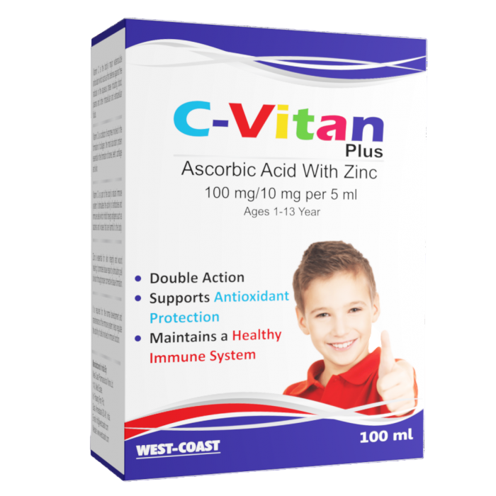VITAMINE SI MINERALE - C-Vitan Plus, Vitamina C + Zinc, sirop copii 100ml, Esvida, sinapis.ro