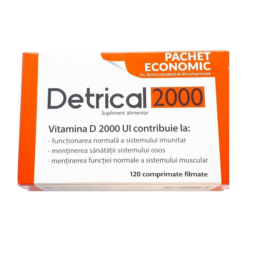 Osteoporoza - Detrical Vitamina D 2000UI, 120 comprimate filmate, Zdrovit, sinapis.ro