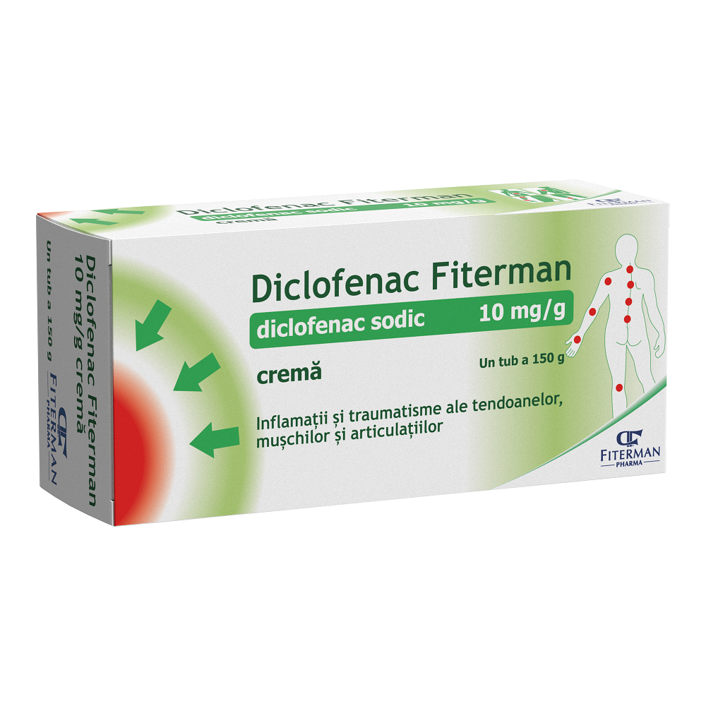Dureri musculare - Diclofenac crema, 10 mg/g, 150g, Fiterman, sinapis.ro