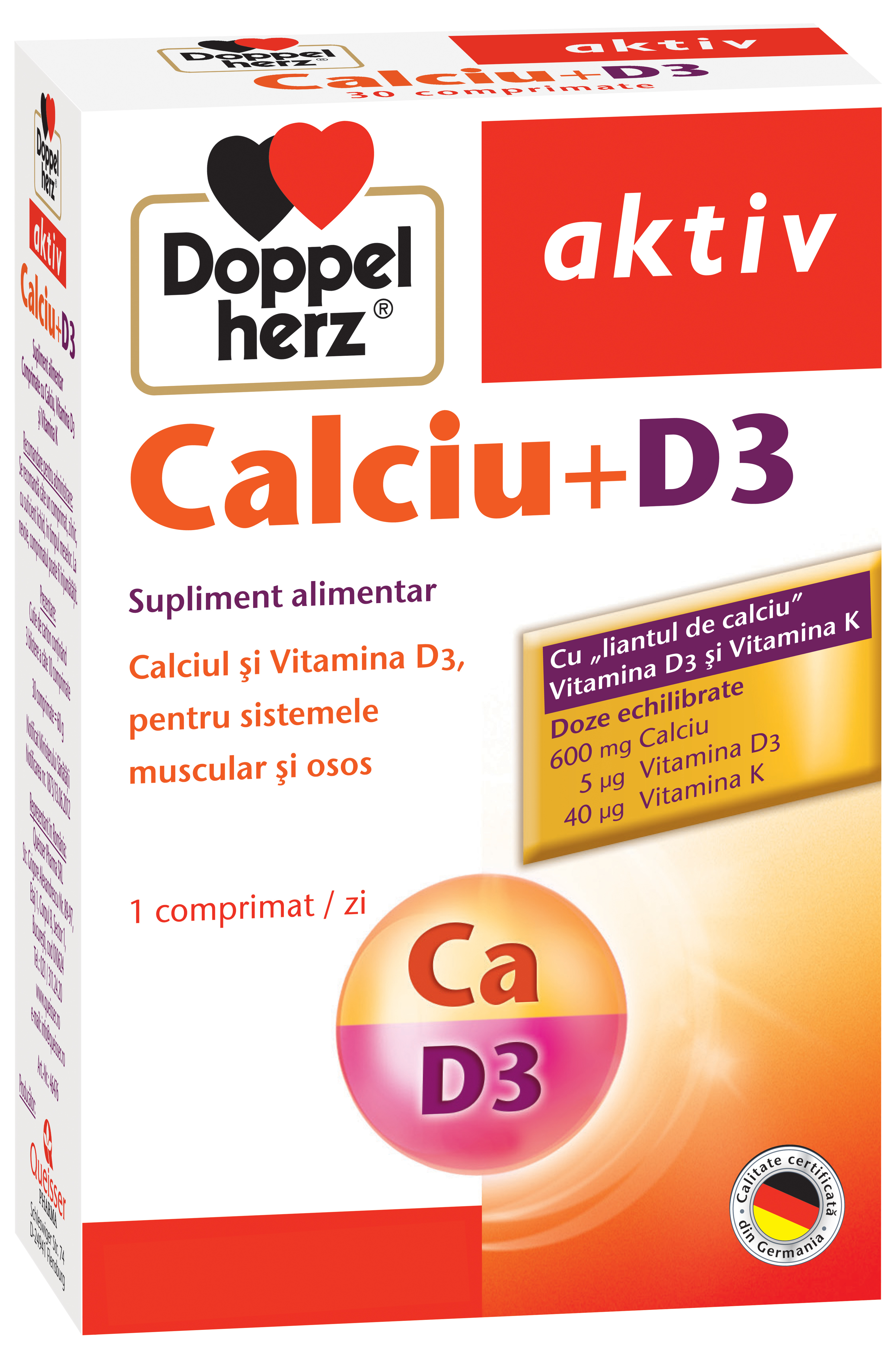 Osteoporoza - Doppelherz Aktiv Calciu + D3, 30 comprimate, sinapis.ro