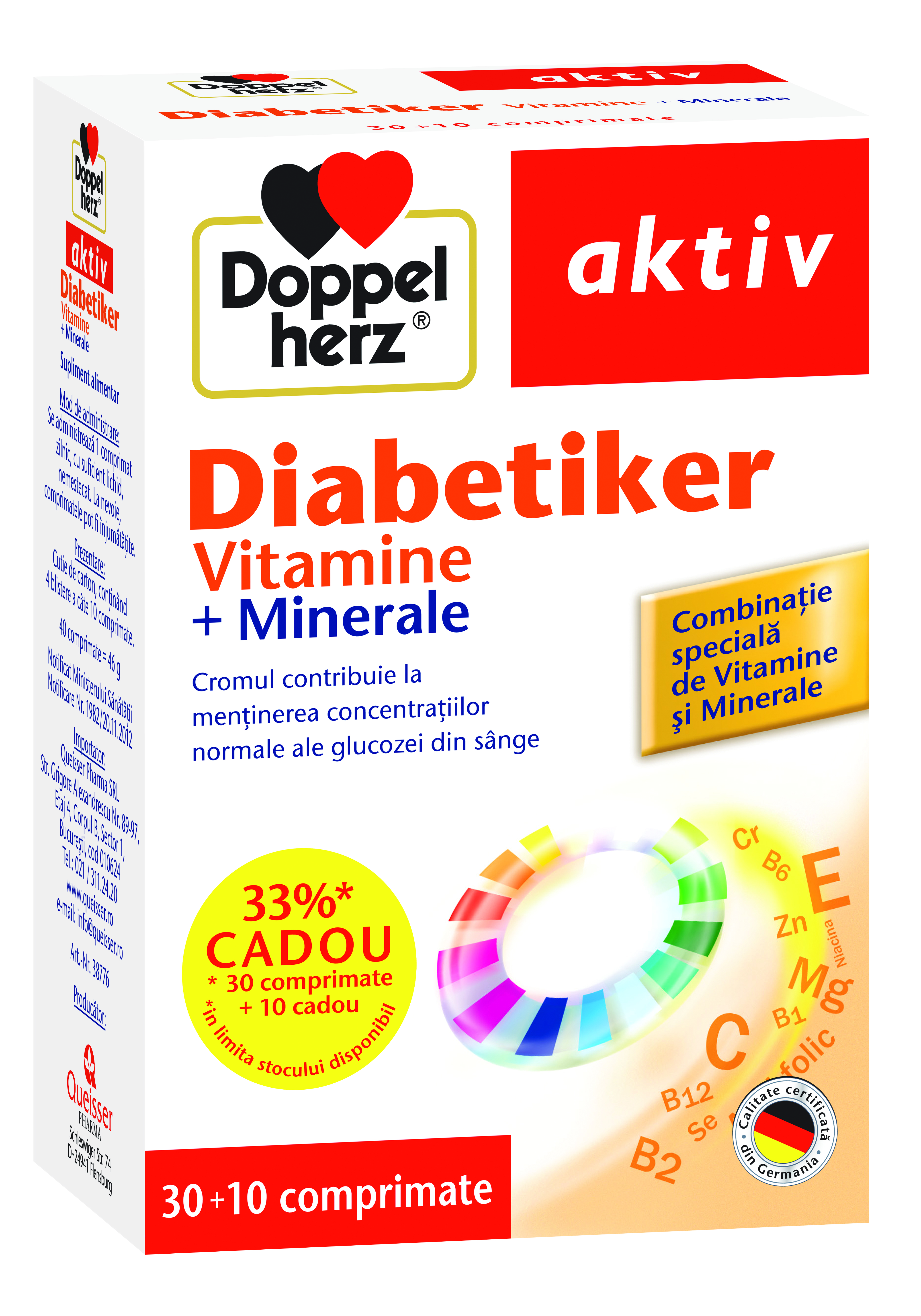 Suplimente diabet - Doppelherz Aktiv Diabetiker Vitamine + Minerale, 30 + 10 comprimate, sinapis.ro