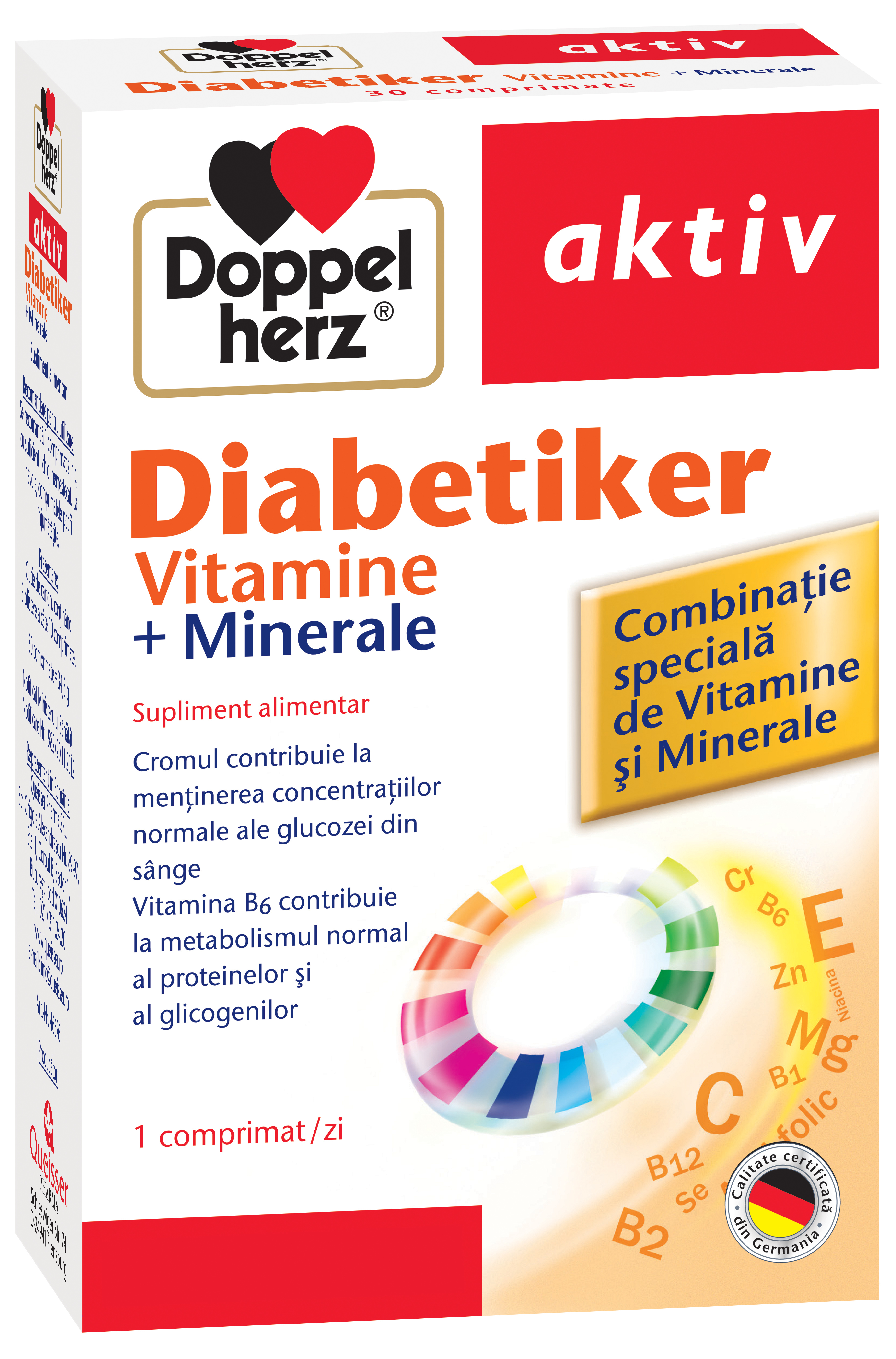 Suplimente diabet - Doppelherz Aktiv Diabetiker Vitamine + Minerale, 30 comprimate, sinapis.ro
