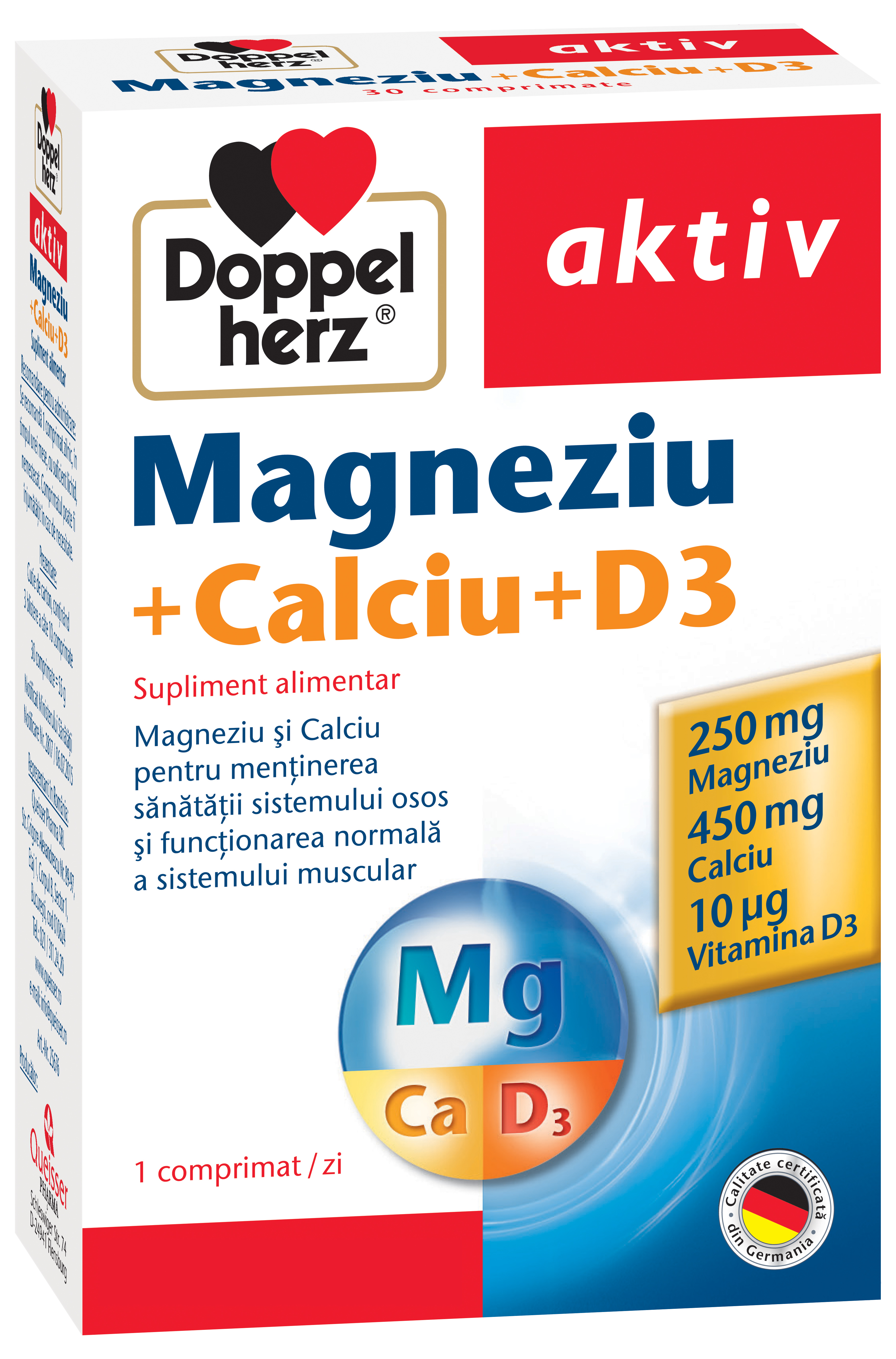 Adulti - Doppelherz Aktiv Magneziu + Calciu + Vitamina D3, 30 comprimate, sinapis.ro