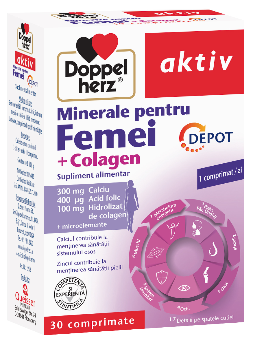 Adulti - Doppelherz Aktiv Minerale pentru Femei + Colagen DEPOT, 30 comprimate, sinapis.ro