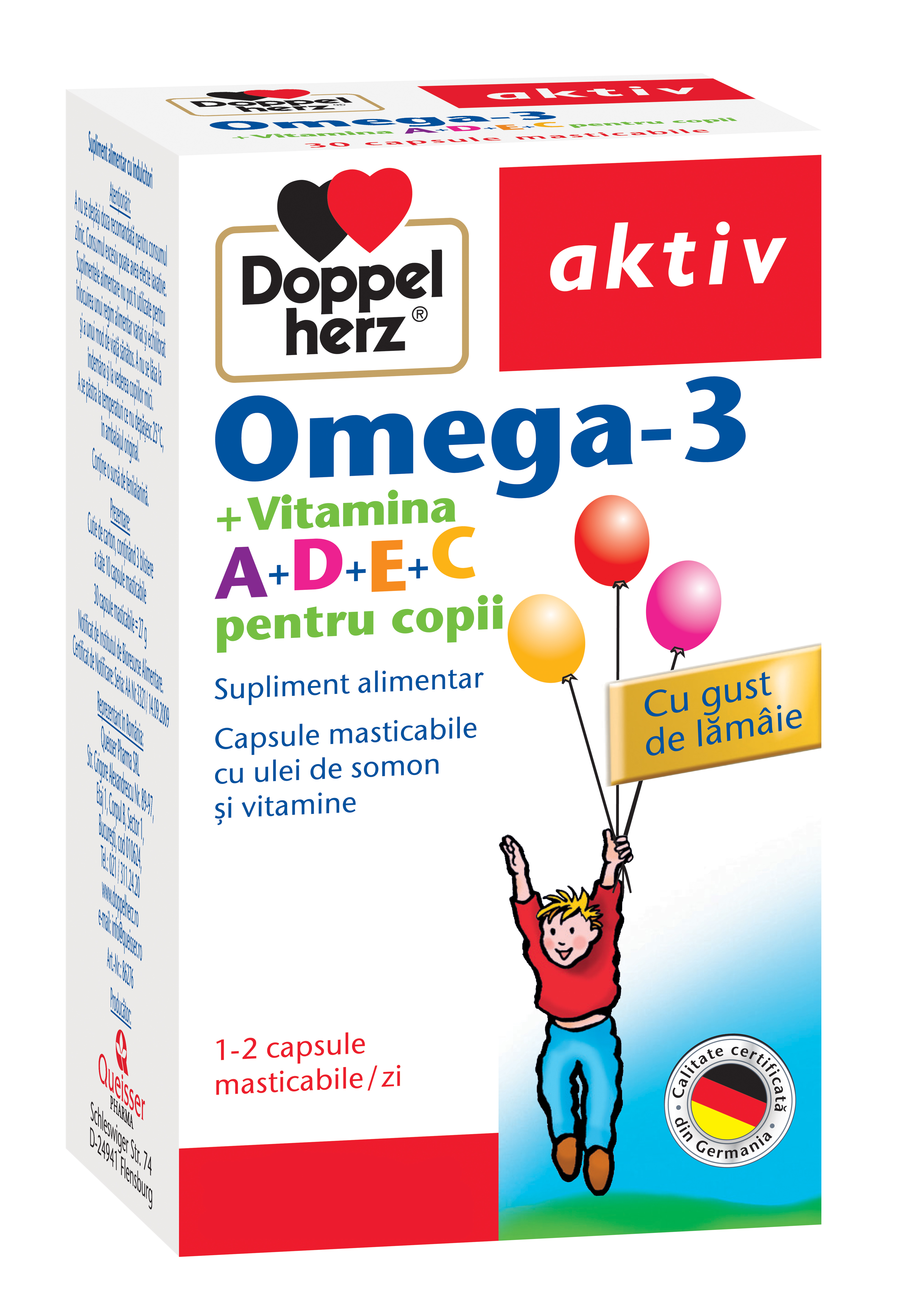 Copii - Doppelherz Aktiv Omega 3 pentru copii, Vitaminele A + D + E + C, sinapis.ro